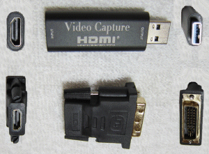 上が Video Capture、下が DVI→HDMI 変換コネクタ